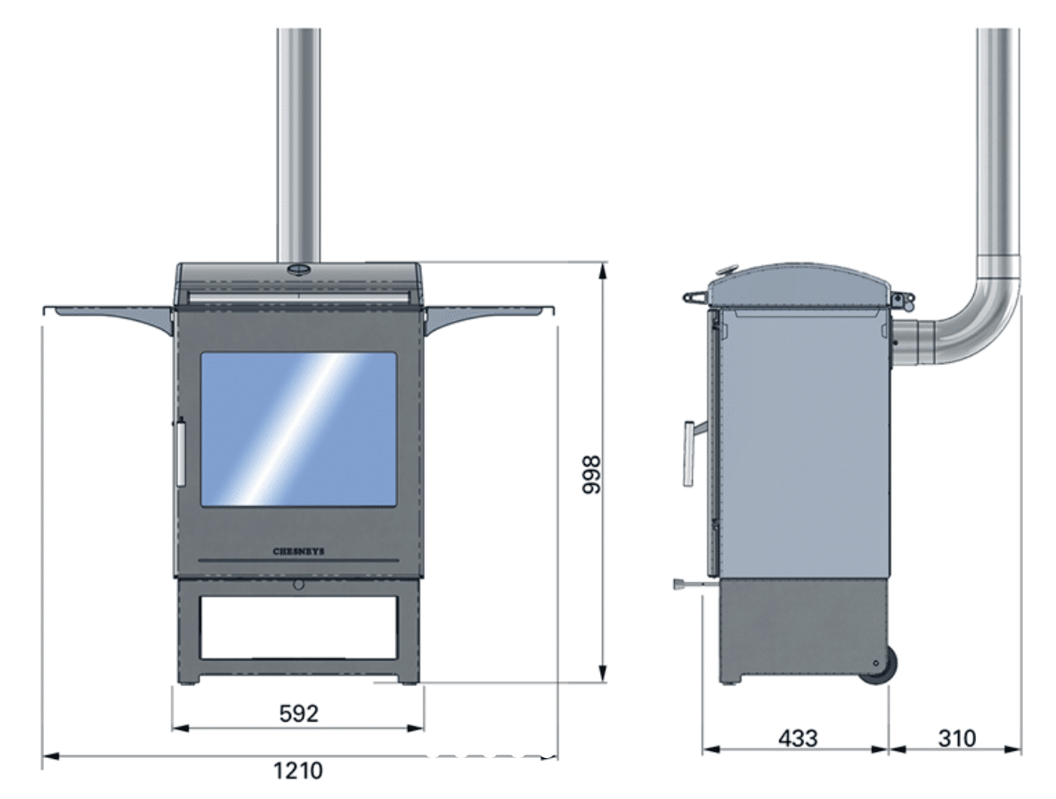 dimension-h400 Dimension du poele Heat and Grill H400 de Chesneys